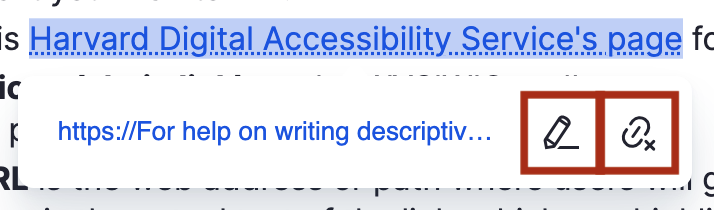 Edit or remove a link popup.